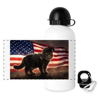 Cat warriors in front of US flag - Panoramic Thermal Bottle with Lid 500 ml - white - Front