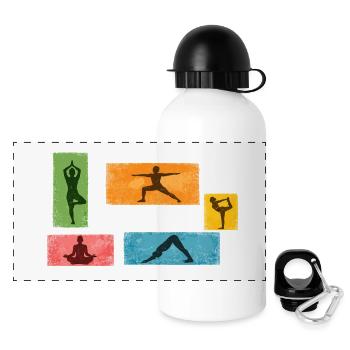 Colorful Yoga Silhouettes - Panoramic Thermal Bottle with Lid 500 ml - white - Front