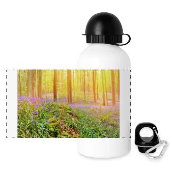 Lumière de la forêt de jacinthes bleues baignée de soleil - Gourde panoramique avec couvercle 500 ml - blanc - Devant