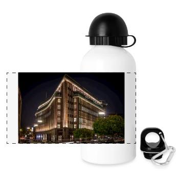 Photo nocturne de Chilehaus à Hambourg - Affiche - Gourde panoramique avec couvercle 500 ml - blanc - Devant