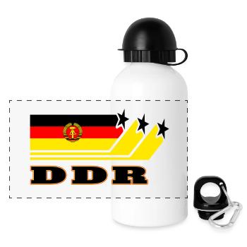 DDR Flaggen Design / Geschenk - Panorama Trinkflasche mit Deckel 500 ml - Weiß - Vorne