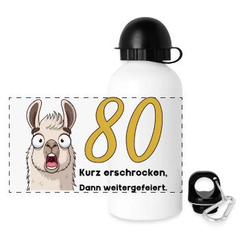 80 Geburtstag – Kurz erschrocken, dann gefeiert - Panorama Trinkflasche mit Deckel 500 ml - Weiß - Vorne