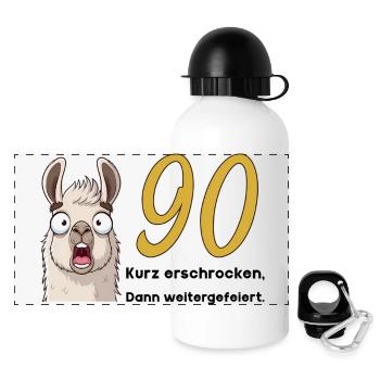 90 Geburtstag – Kurz erschrocken, dann gefeiert - Panorama Trinkflasche mit Deckel 500 ml - Weiß - Vorne
