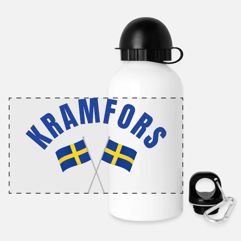 Kramfors Swedish Flags - Panoramic Thermal Bottle with Lid 500 ml - white