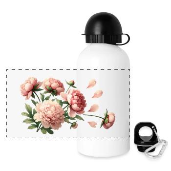 Pivoines roses romantiques - Gourde panoramique avec couvercle 500 ml - blanc - Devant