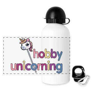 Hobby horsing Einhorn - Panorama Trinkflasche mit Deckel 500 ml - Weiß - Vorne