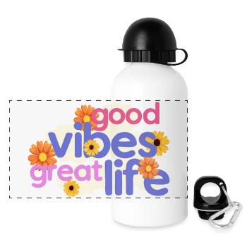 Vibes Great Life - Dicton motivant - Gourde panoramique avec couvercle 500 ml - blanc - Devant