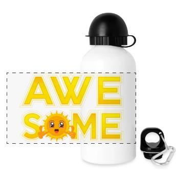 Awesome (Sonne, Kawaii, Gelb) - Panorama Trinkflasche mit Deckel 500 ml - Weiß - Vorne