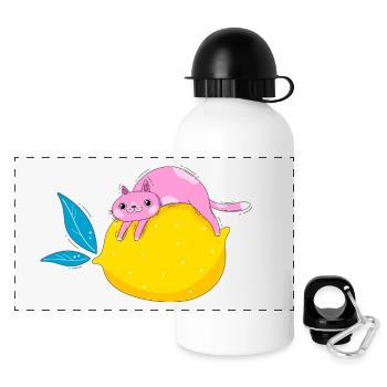 Cat and lemon - Panoramic Thermal Bottle with Lid 500 ml - white - Front