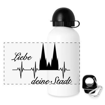 Köln Herzschlag - Panorama Trinkflasche mit Deckel 500 ml - Weiß - Vorne