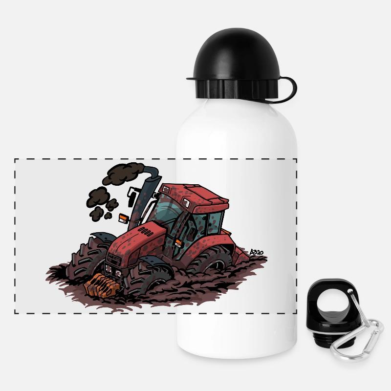 898 Red tractor stuck - Panoramic Thermal Bottle with Lid 500 ml - white