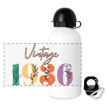 Jahrgang 1936 Blumen - Panorama Trinkflasche mit Deckel 500 ml - Weiß - Vorne