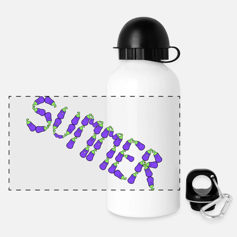 Sommer-Auberginen - Panorama Trinkflasche mit Deckel 500 ml - Weiß