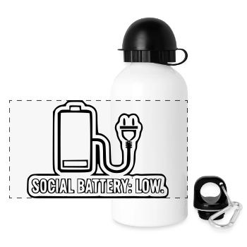 Social Batterie: Low - Panorama Trinkflasche mit Deckel 500 ml - Weiß - Vorne