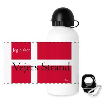 Jeg elsker Vejers Strand auf dänischer Flagge - Panorama Trinkflasche mit Deckel 500 ml - Weiß - Vorne