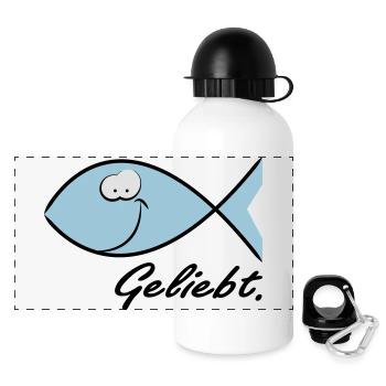 Happy Ichthys - Christliches Symbol Fisch - Panorama Trinkflasche mit Deckel 500 ml - Weiß - Vorne