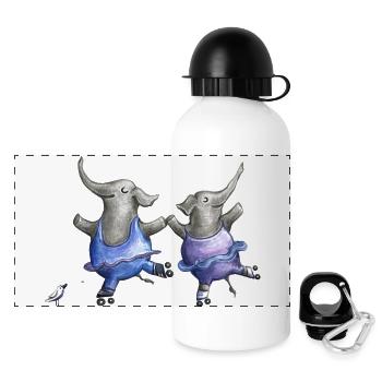 Rollschuh Elefantentanz - Panorama Trinkflasche mit Deckel 500 ml - Weiß - Vorne