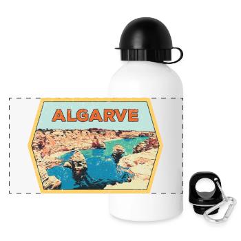Badge retro, Algarve Portugal, plage été soleil - Gourde panoramique avec couvercle 500 ml - blanc - Devant