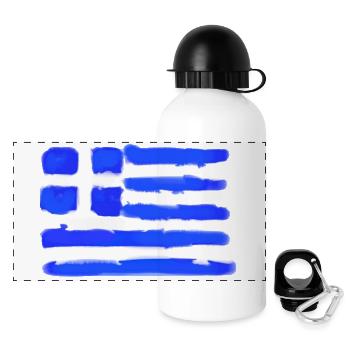 Blue Streaks Greek Flag - Panoramic Thermal Bottle with Lid 500 ml - white - Front