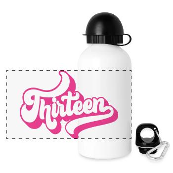 13th Birthday Gift, Hello Thirteen, 13 Years Old - Panoramic Thermal Bottle with Lid 500 ml - white - Front