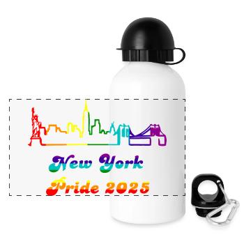 Pride 2025 NY - Panorama Trinkflasche mit Deckel 500 ml - Weiß - Vorne