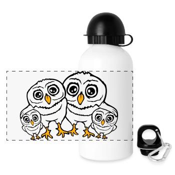 4 hiboux Papa Maman Enfant Bébé Famille Mère Père - Gourde panoramique avec couvercle 500 ml - blanc - Devant