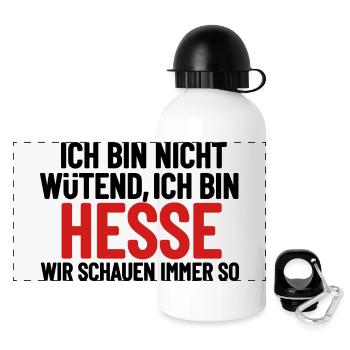 Ich bin nicht wütend - ich bin Hesse - Panorama Trinkflasche mit Deckel 500 ml - Weiß - Vorne