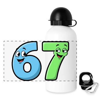 6 7 Memes – Funny Cartoon Numbers - Panoramic Thermal Bottle with Lid 500 ml - white - Front