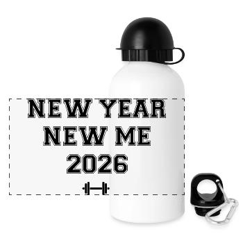 New Year New Me | Sport & Fitness | Vorsätze 2026 - Panorama Trinkflasche mit Deckel 500 ml - Weiß - Vorne