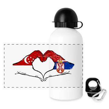 Singapour Serbie drapeau mains forme de coeur utilisé - Gourde panoramique avec couvercle 500 ml - blanc - Devant