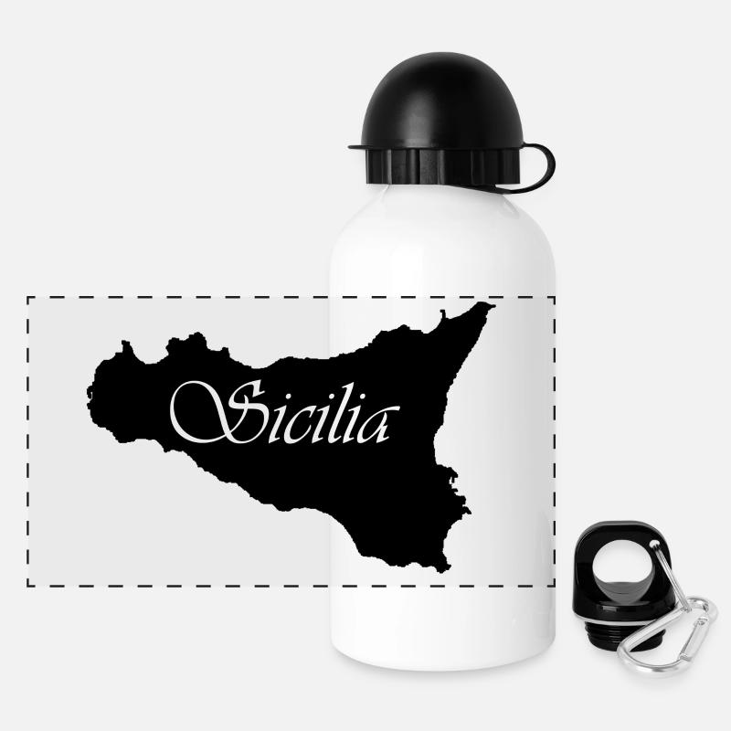 Schwarz schriftlich sicilia Sizilien - Panorama Trinkflasche mit Deckel 500 ml - Weiß