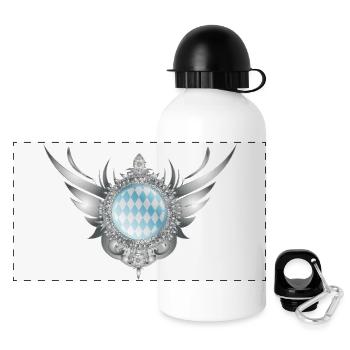 Écusson d’aile en argent avec motif en losange - Gourde panoramique avec couvercle 500 ml - blanc - Devant