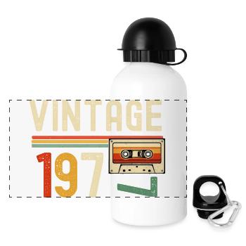 Vintage 1970s Retro Cassette - Panoramic Thermal Bottle with Lid 500 ml - white - Front