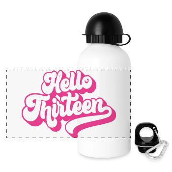 13th Birthday Gift, Hello Thirteen, 13 Years Old - Panoramic Thermal Bottle with Lid 500 ml - white - Front