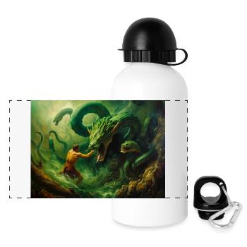 Heracles Battles the Hydra of Lerna - Panoramic Thermal Bottle with Lid 500 ml - white - Front