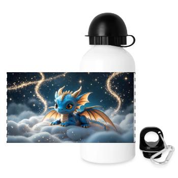 Kleiner blauer Drache auf einer Wolke - Panorama Trinkflasche mit Deckel 500 ml - Weiß - Vorne