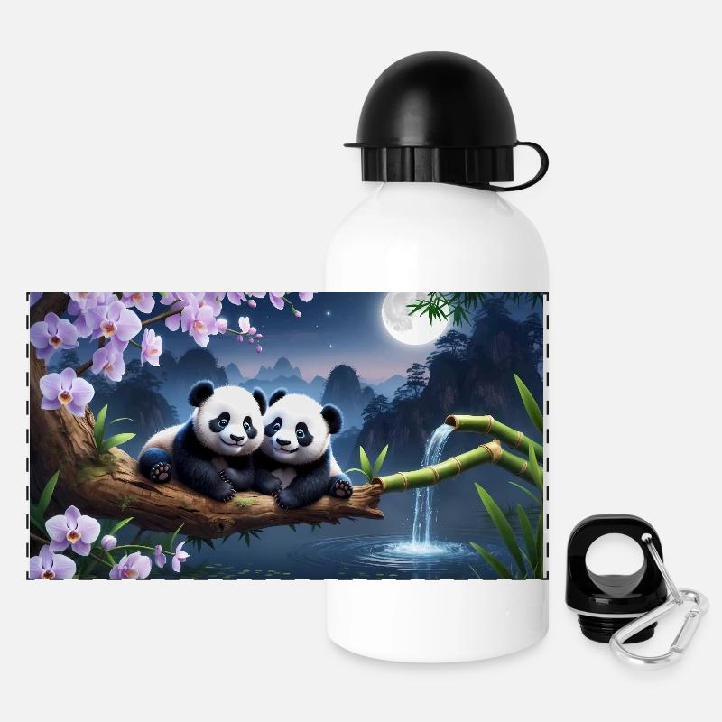 Deux petits pandas dans un monde de rêve - Gourde panoramique avec couvercle 500 ml - blanc