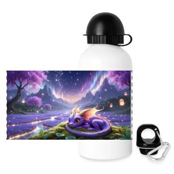 Petit dragon violet dans un monde de rêve - Gourde panoramique avec couvercle 500 ml - blanc - Devant