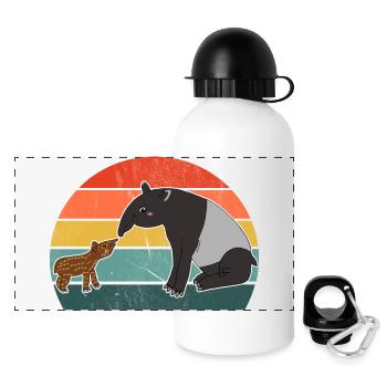 Tapir Familie Mutter Kind Baby Vintage Geschenk - Panorama Trinkflasche mit Deckel 500 ml - Weiß - Vorne