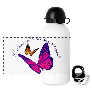 Neon Schmetterlingszauber - Panorama Trinkflasche mit Deckel 500 ml - Weiß - Vorne