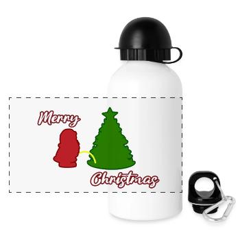 Santa peeing - Christmas Tree - Weihnachtsmann - Panorama Trinkflasche mit Deckel 500 ml - Weiß - Vorne