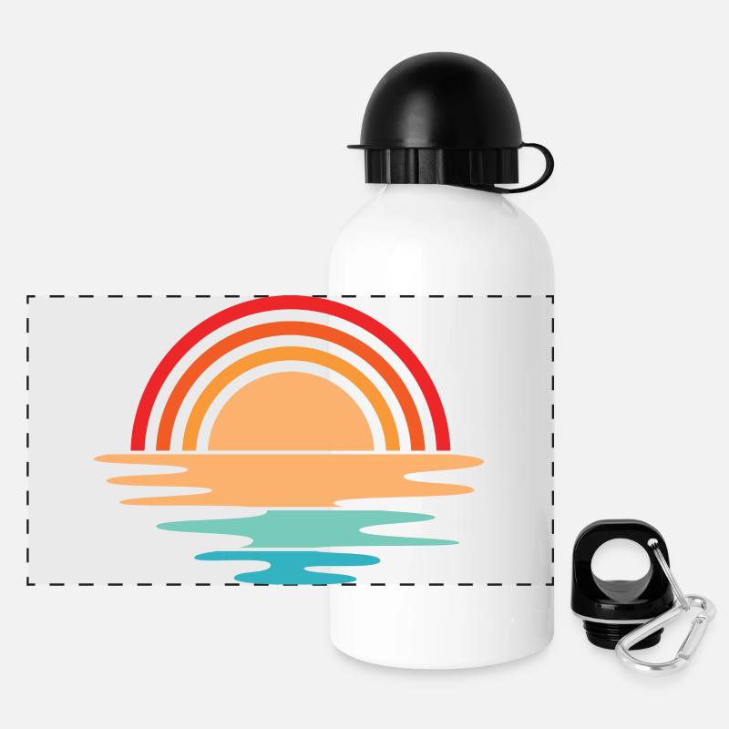 Coucher de soleil rétro vintage icône soleil design - Gourde panoramique avec couvercle 500 ml - blanc