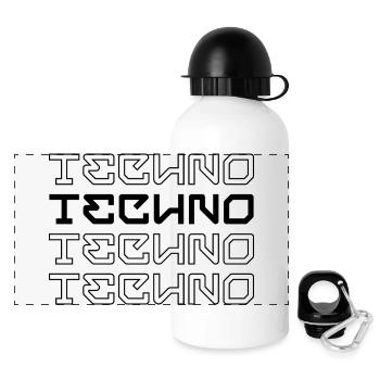 Techno-modernes Typografie-Logodesign - Panorama Trinkflasche mit Deckel 500 ml - Weiß - Vorne