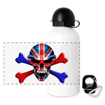 Union Jack Skull - Panorama Trinkflasche mit Deckel 500 ml - Weiß - Vorne