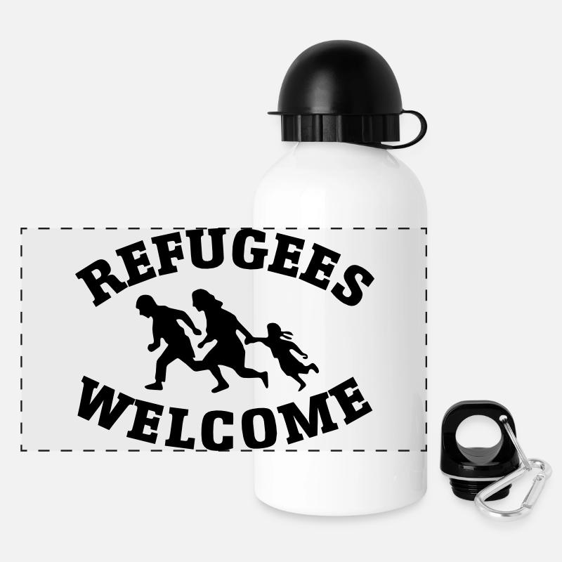 Refugees Welcome - Panorama Trinkflasche mit Deckel 500 ml - Weiß