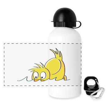 Tauchende Ente - Entchen Comic - Panorama Trinkflasche mit Deckel 500 ml - Weiß - Vorne