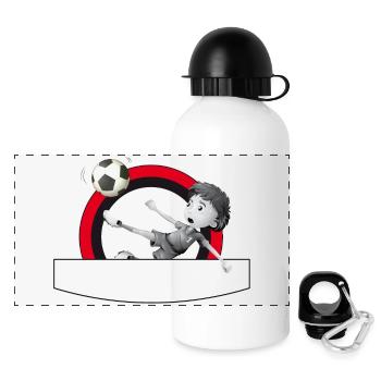 Fussballer kickt aus dem Kreis - Panorama Trinkflasche mit Deckel 500 ml - Weiß - Vorne