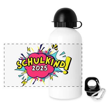 Schulkind 2025 - cooles Einschulungs-Shirt Comic - Panorama Trinkflasche mit Deckel 500 ml - Weiß - Vorne