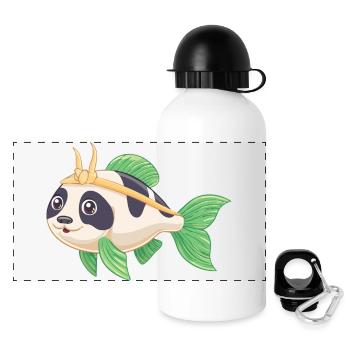 PandaPanzerwels – Süßes Hybrid-Design - Panorama Trinkflasche mit Deckel 500 ml - Weiß - Vorne