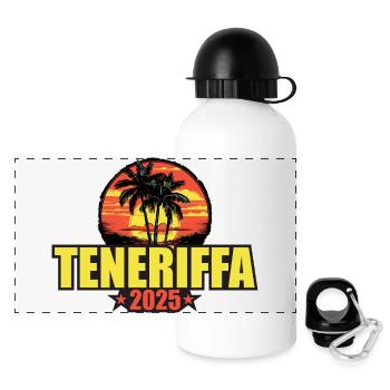 Tenerife 2025 Vacances Palmiers Coloré - Gourde panoramique avec couvercle 500 ml - blanc - Devant